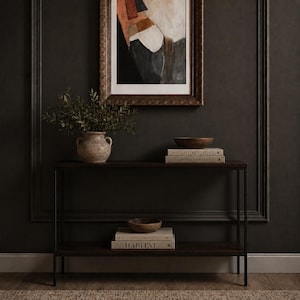 HANDMADE | Slender Two Tier Console Table | Narrow Steel + Wood Entryway Table (40x8x29.75")