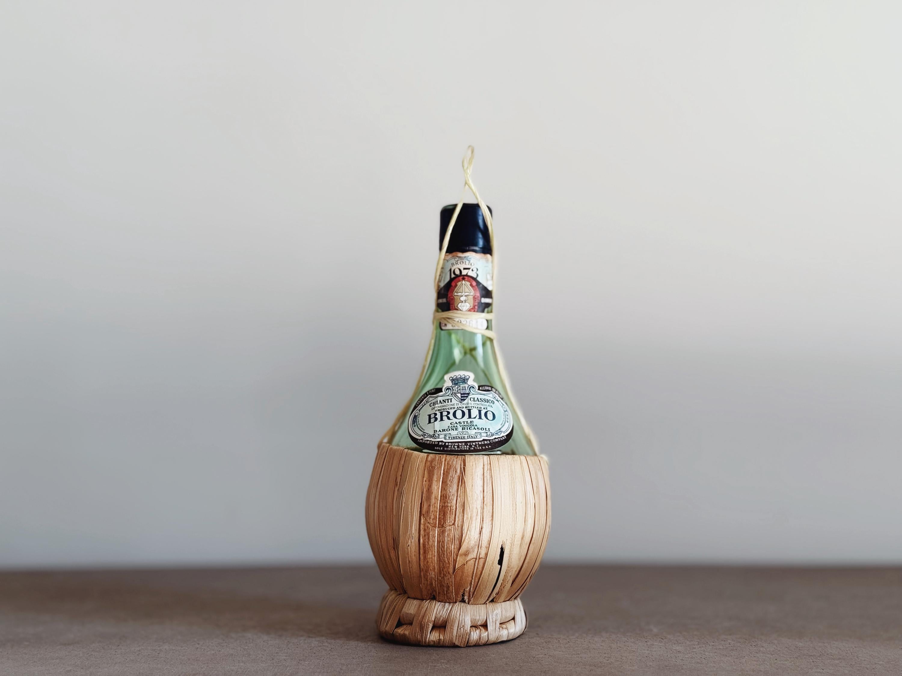 VINTAGE Wine Bottle Wrapped in Wicker Italian Brolio Chianti