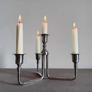 VINTAGE | Danish Modern Silver Plated Candelabra | Mid Century Multi Arm Candle Holder