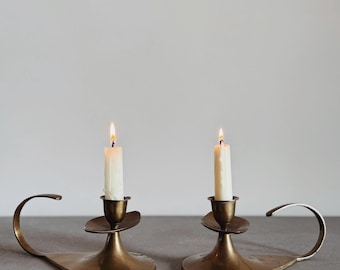 VINTAGE | Pair of Brass Chamberstick Candle Holders