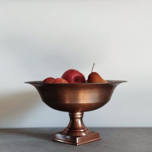 VINTAGE | large copper pedestal bowl | European Farmhouse | copper centerpiece bowl | aged copper decor | large centerpiece pedestal bowl