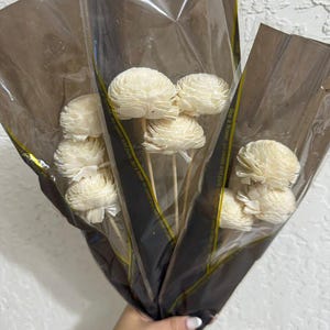 White Rose Sola Flowers - 3 Stems , Handmade Novelty flower for bouquets and arrangements