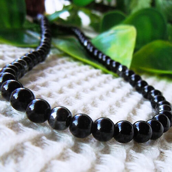 Black Onyx / Tourmaline Necklace Therapeutic Gemstone 6mm