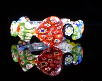 Pulsera Millefiori de cristal con forma de corazón de Murano, bisutería arcoíris