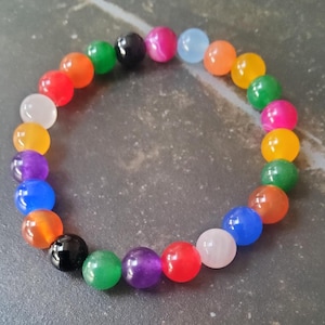 Gemstone 8mm beaded bracelet, Christmas gift, rainbow mixed colour