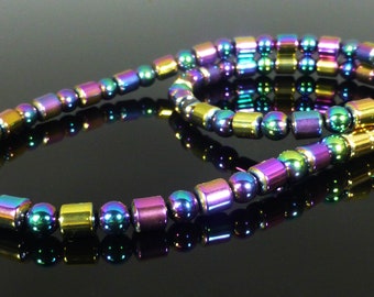 Magnetic Hematite Rainbow Drum Necklace