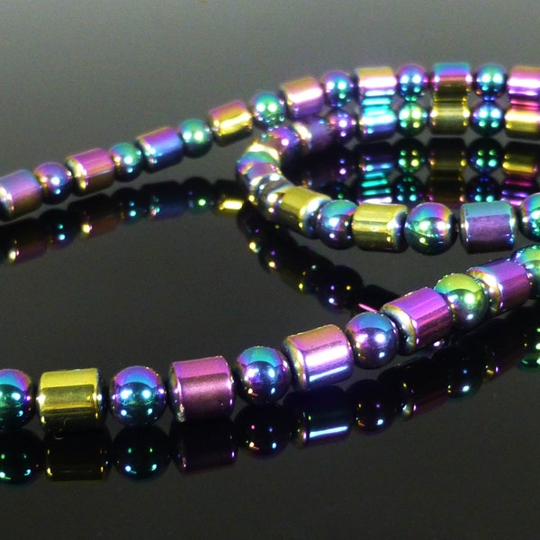 Collier tambour magnétique arc-en-ciel en hématite