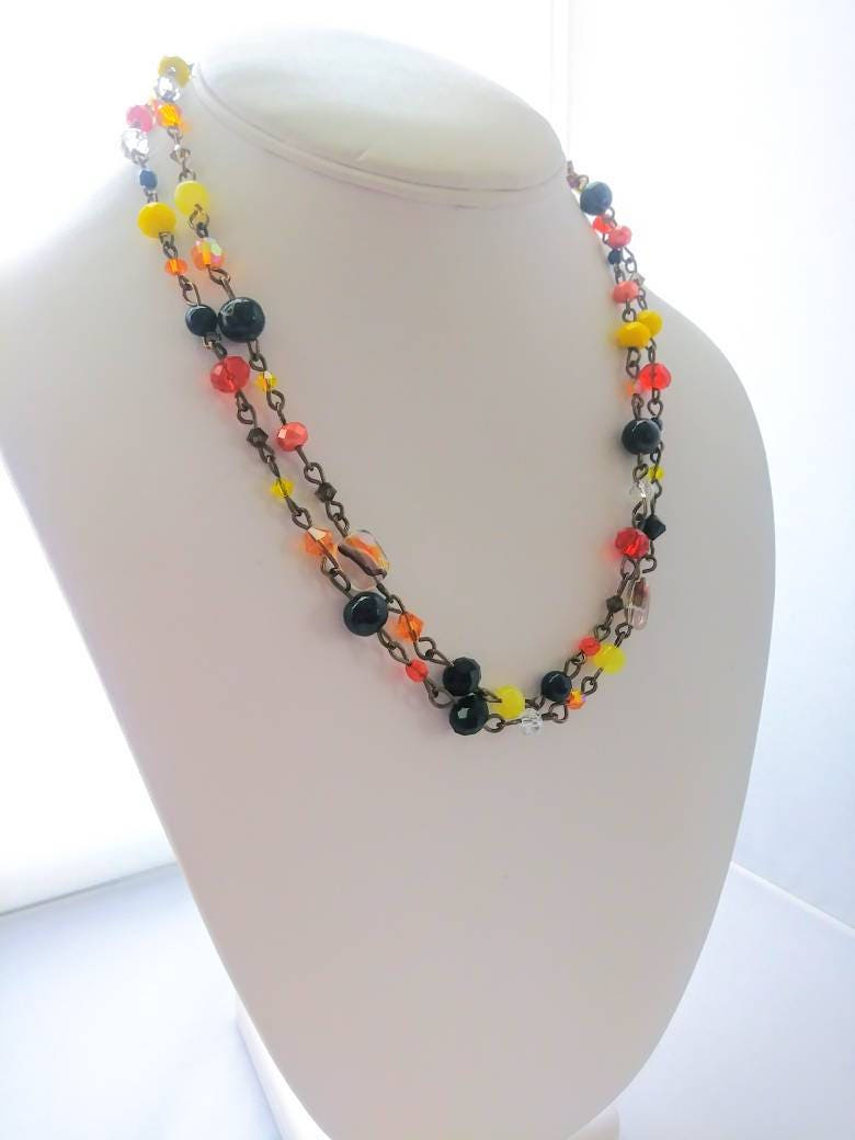 halloween necklace long beaded chain link wrap black orange etsy