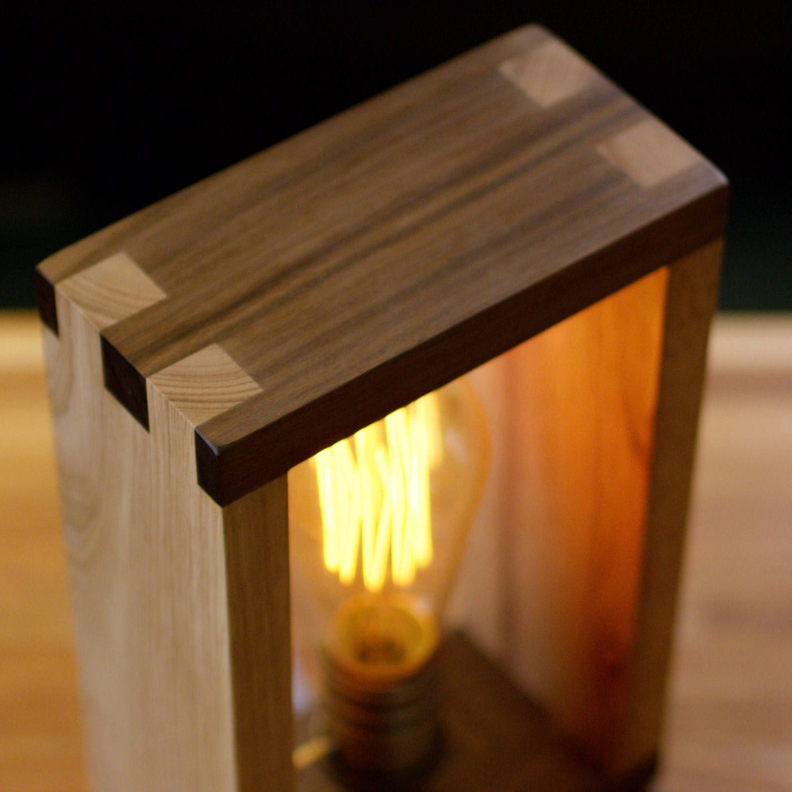 The Alto Lamp: Classic Wood Shadow Box Desk Lamp With Cotton - Etsy
