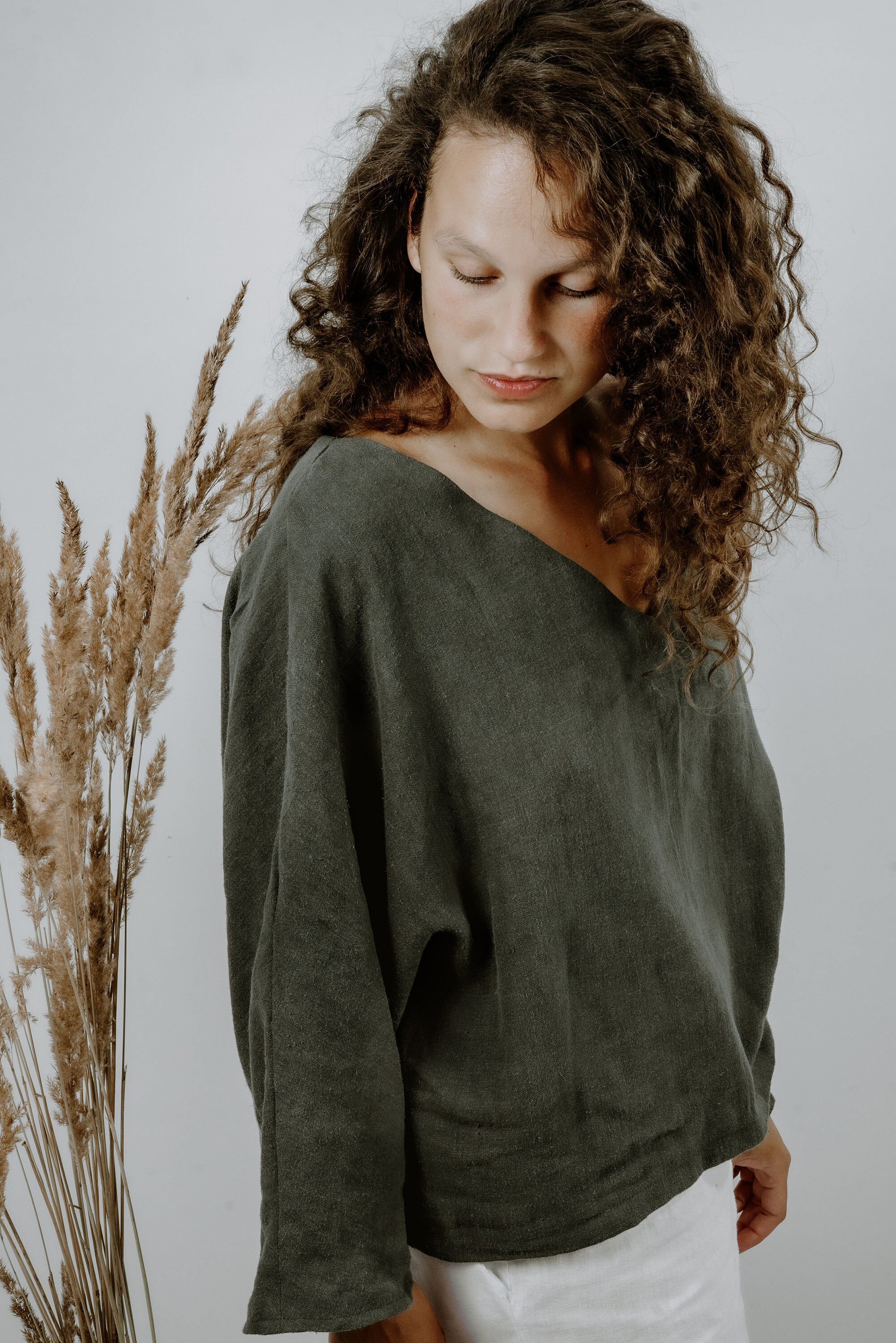 Grey Handmade Linen Blouse Handmade 3/4 Linen Womens Blouse Etsy