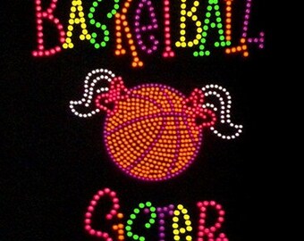 Neon Basketball  sister t-shirt with rhinestuds a9829e