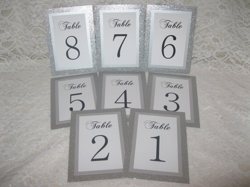 silver glitter silver shimmer wedding table numbers set