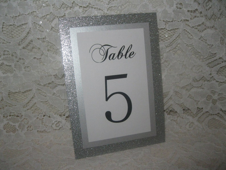 silver glitter silver shimmer wedding table numbers set