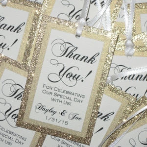 Gold Glitter & Ivory Customized Personalized Tags Favors Weddings Thank You - #023