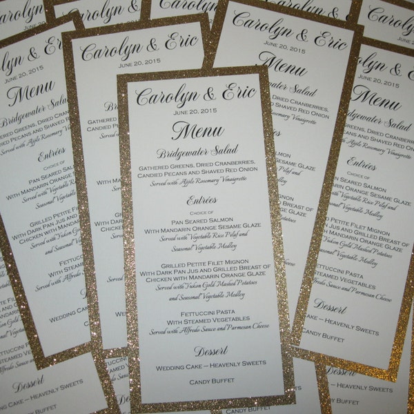 Gold Glitter Menu Wedding Bridal Shower Metallic Anniversary Party Customized Color 403