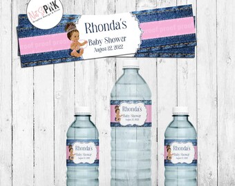 Denim and Diamonds Baby Shower Water bottle labels