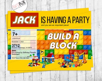 Build a Block Birthday Party Invitation