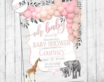 It's a Girl Safari Animal Baby Shower Invitation