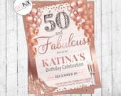 Rose Gold Milestone Birthday Invitation