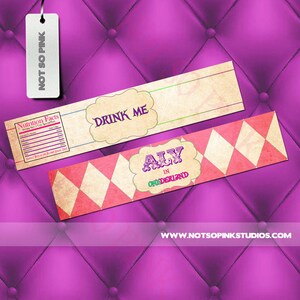 Etichette per bottiglie d'acqua Onderland -Drink Me - Compleanno