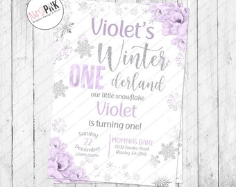 Winter Onederland Wonderland  Violet, PurpleBirthday Invitation