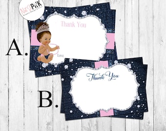 Denim and Diamonds Thank You Card - Baby Shower, Baby's 1st Birthday, Birthday-INSTANT DOWNLOAD