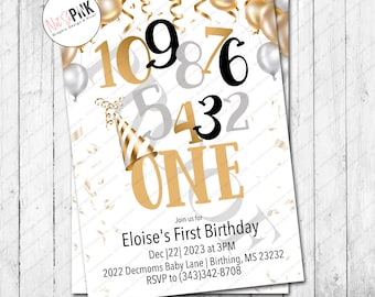 Countdown to One, New Year ,First Birthday Invitation