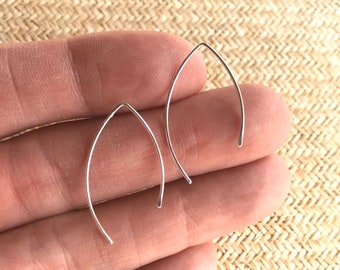 Silver Leaf Threader Earrings ~ Light Minimal Modern Sterling Silver Hand Made Open Hoops