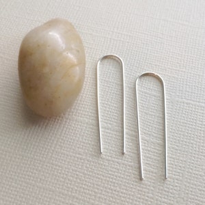 Long Silver Arc Threader Earrings ~ 1.5&quot; Minimal Modern Sterling Hand Forged Arch Open Hoops