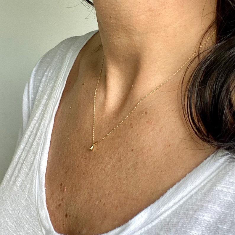 Ultra Tiny Teardrop Necklace Single Small Vintage Brass Teardrop Charms Minimal Dainty 14k Gold Filled Layering Chain image 7