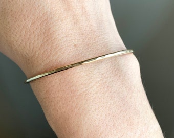 Skinny Gold Cuff ~ Simple Hand Forged 2mm Gold Filled Cuff Bracelet ~ Open Hammered Thin Gold Bangle