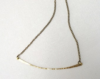 Curved Bar Necklace ~ Simple Hammered Brass Arc Necklace ~ Modern Minimal Layering Arch Necklace