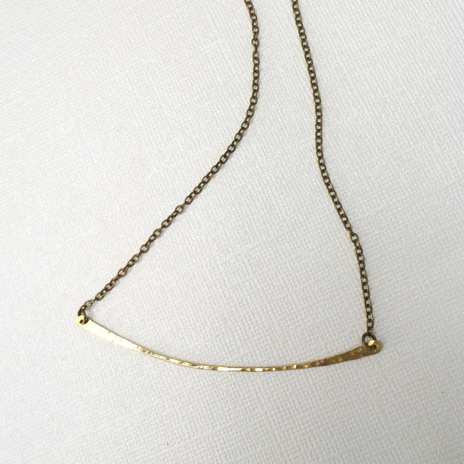 Curved Bar Necklace Simple Hammered Brass Arc Necklace - Etsy