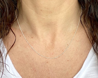 Satellite Necklace ~ Dainty Simple Sterling Silver Tiny Bead Chain ~ Minimal Everyday Layering Necklace