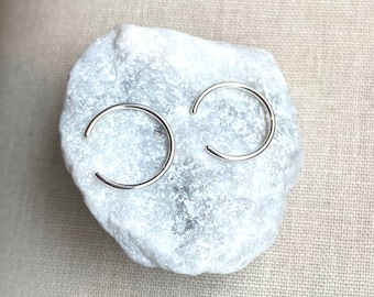 Tiny Open Silver Circle Hoops ~ Minimal Modern Small Round Sterling Threader Earrings