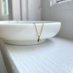 Ultra Tiny Teardrop Necklace Single Small Vintage Brass Teardrop Charms Minimal Dainty 14k Gold Filled Layering Chain image 4