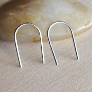 Small Silver Arc Threader Earrings ~ Half Inch Minimal Modern Sterling Hand Forged Open Arch U Shape Hoops