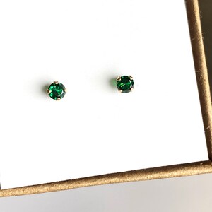 Tiny Emerald Studs 3mm Green Emerald Post Earrings in Solid 14k Gold Minimal Classic Stud image 3