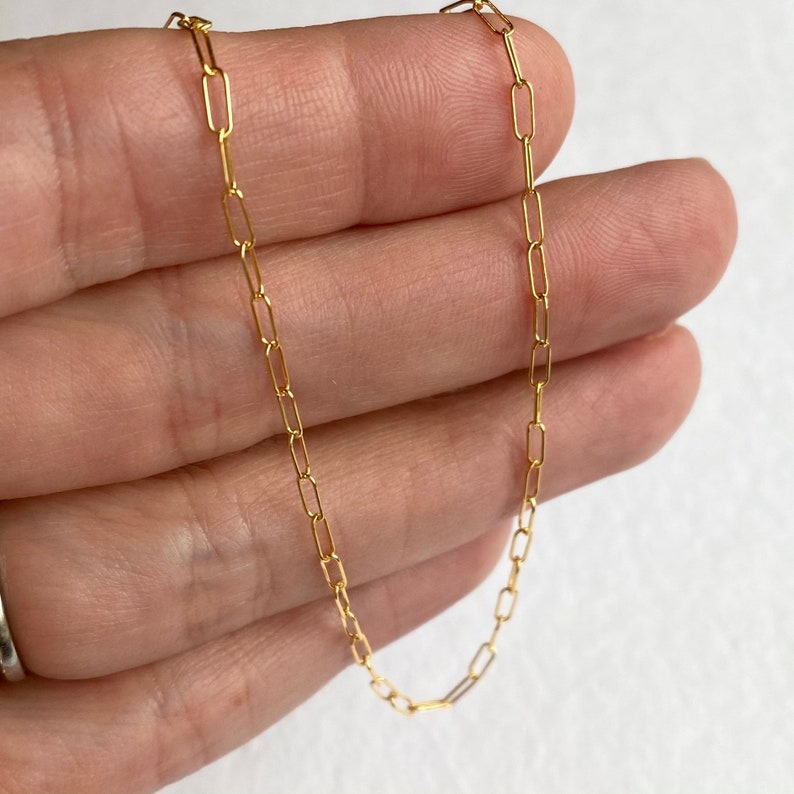 Dainty Rectangle Link Necklace 14k Gold Fill Paperclip Chain Necklace Modern 5mm Chain Link Layering Necklace image 4