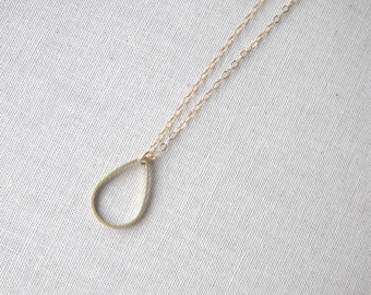 Teardrop Necklace ~ Vintage Brass Teardrop on 14k Gold Fill ~ Minimal Geometric Layering Necklace
