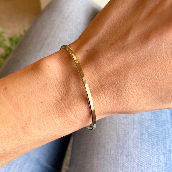 Thick Gold Cuff Simple Hand Forged 3mm Gold Cuff Bracelet Open 14k