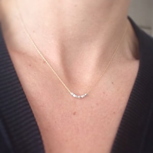 Silver and Gold Necklace Tiny Cube Bead Necklace Minimal Mixed Metal Layering Necklace on Dainty Chain image 3