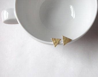 Triangle Earrings ~ Hammered Brass Geometric Stud ~ Minimal Everyday Gold Earrings