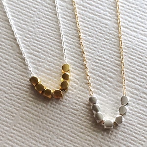 Silver and Gold Necklace Tiny Cube Bead Necklace Minimal Mixed Metal Layering Necklace on Dainty Chain image 5