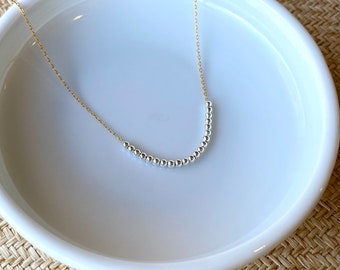 Silver and Gold Bead Milestone Necklace ~ Mixed Metal Tiny Bead Necklace ~ Sweet 16, 18 or 21 ~ Any Age Birthday Personalized by Number