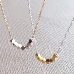 Silver and Gold Necklace ~ Tiny Cube Bead Necklace - Minimal Mixed Metal Layering Necklace on Dainty Chain