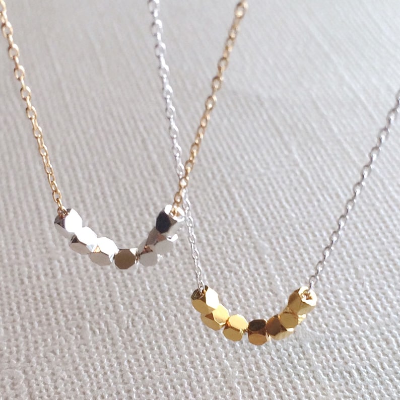 Silver and Gold Necklace Tiny Cube Bead Necklace Minimal Mixed Metal Layering Necklace on Dainty Chain image 1