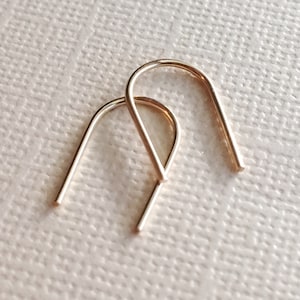 Small Gold Arc Threader Earrings ~ Half Inch Minimal Modern Hand Forged Open Arch U Shape Hoops