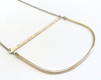 Large Arch Necklace ~ Long Minimal Gold Brass Half Circle Necklace