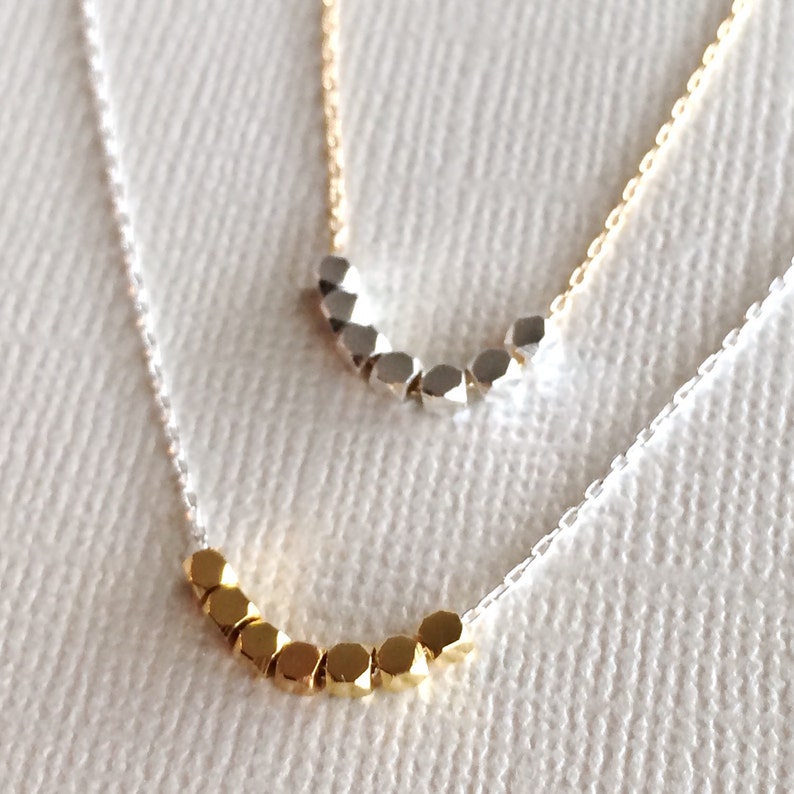 Silver and Gold Necklace Tiny Cube Bead Necklace Minimal Mixed Metal Layering Necklace on Dainty Chain image 2